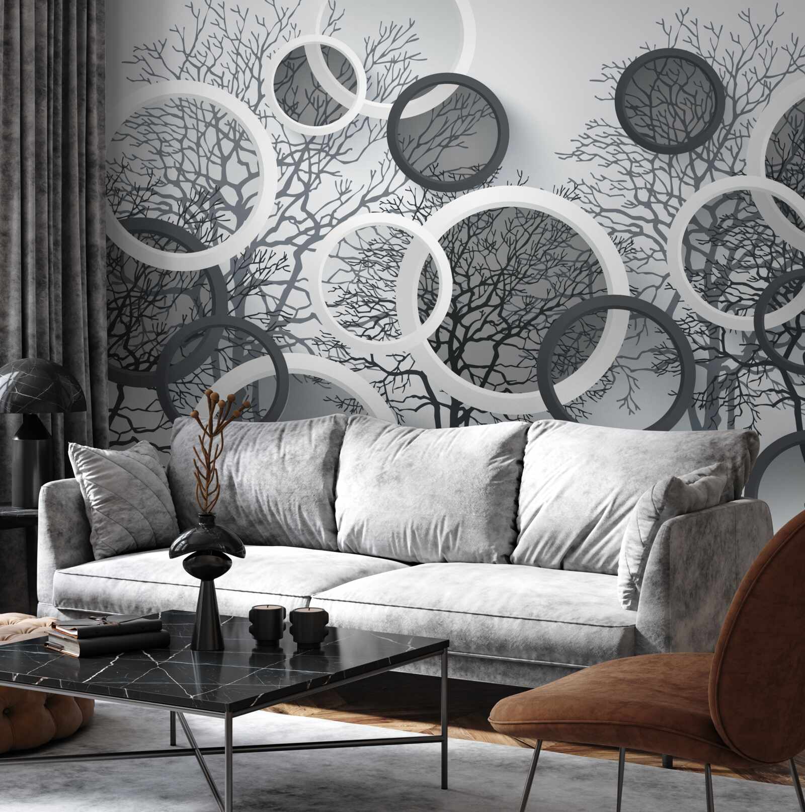 Fototapeta drzewa we mgle i okręgach