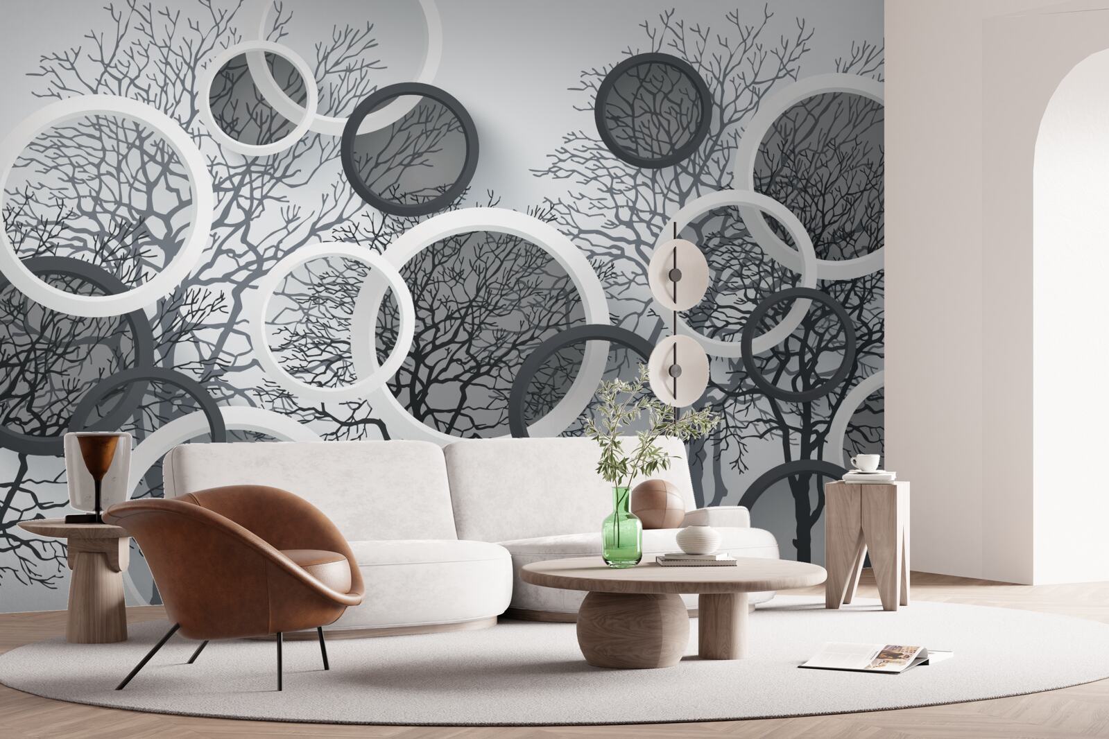 Fototapeta drzewa we mgle i okręgach