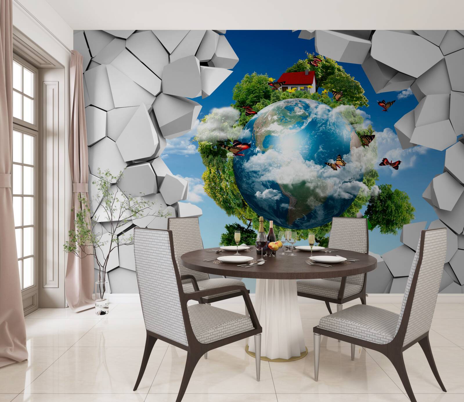 Fototapeta Ściana z kamienia i planeta pokryta zielenią