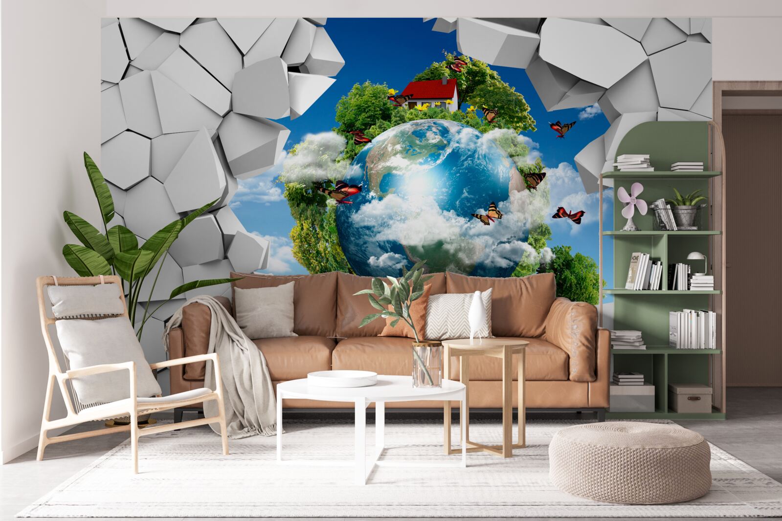 Fototapeta Ściana z kamienia i planeta pokryta zielenią