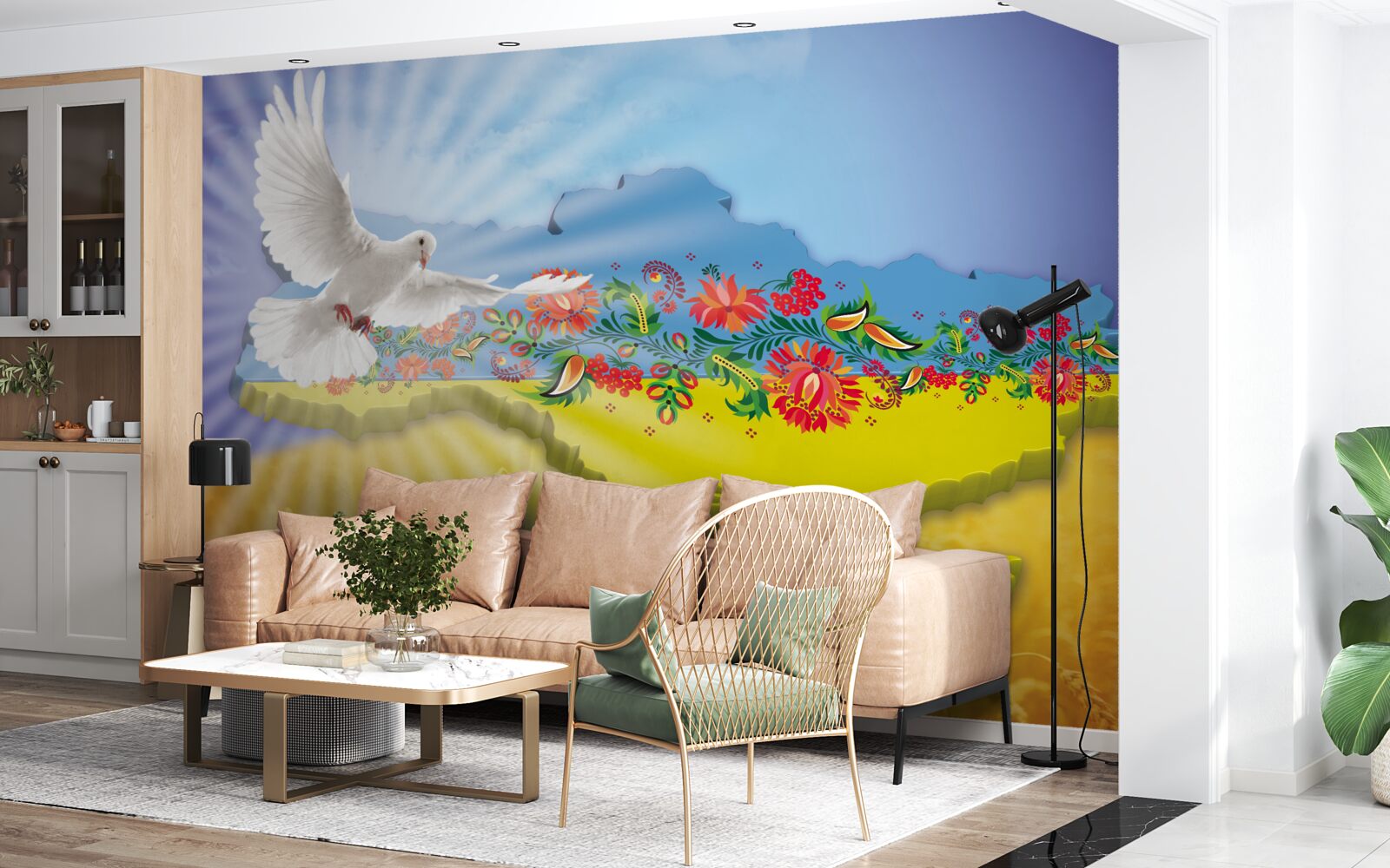 Fototapeta gołąb pokoju i mapa ukrainy