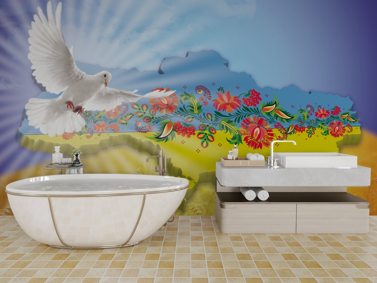 Fototapeta gołąb pokoju i mapa ukrainy