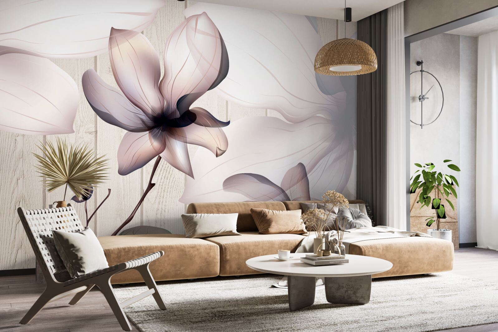 Fototapeta duże jasne kwiaty na drzewie