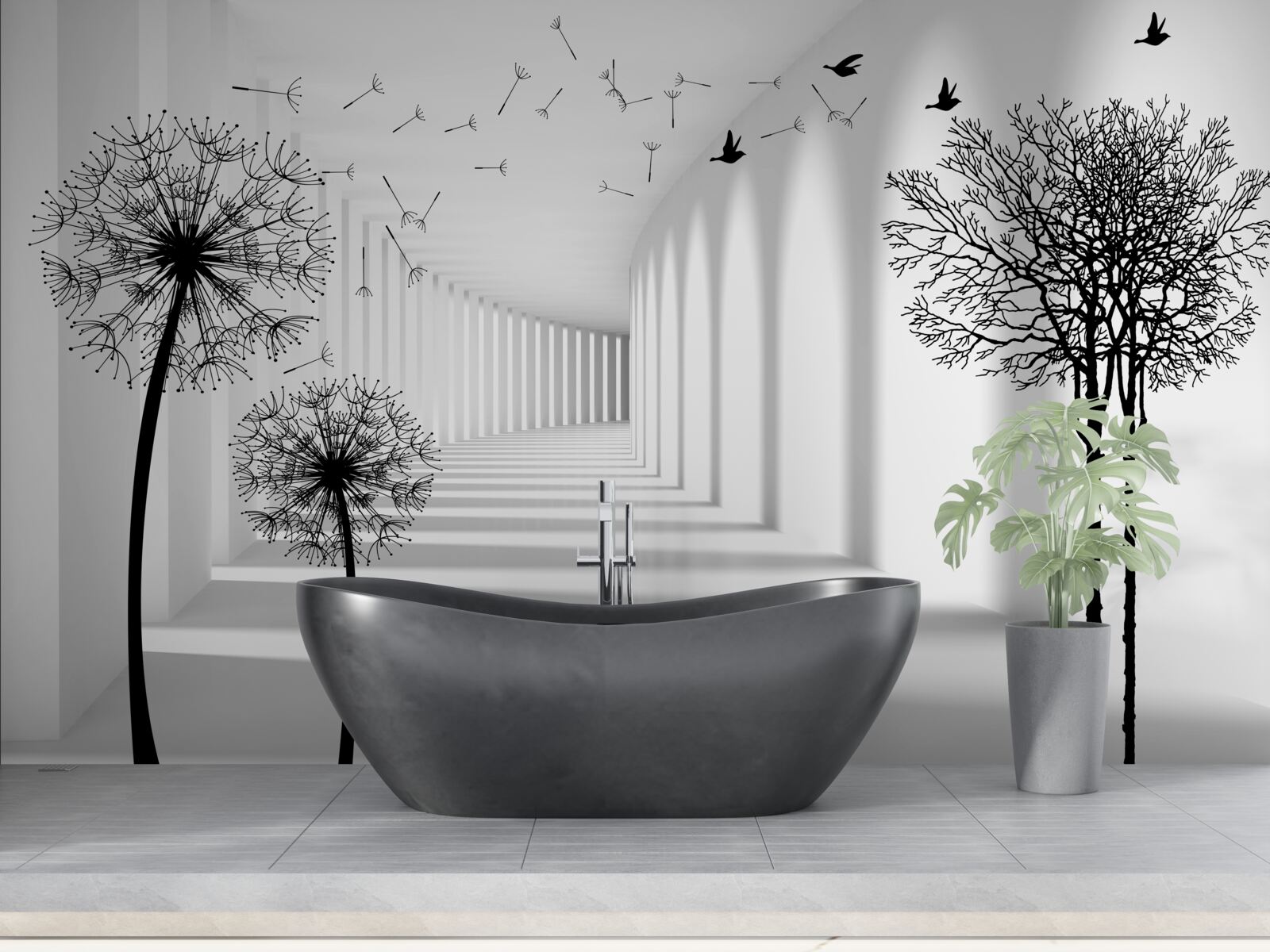 Fototapeta czarne mlecze i tunel