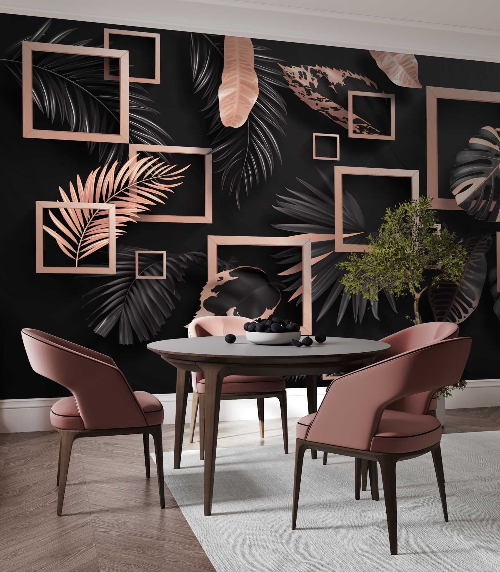 Fototapeta tropikalna abstrakcja w odcieniach czerni i złota