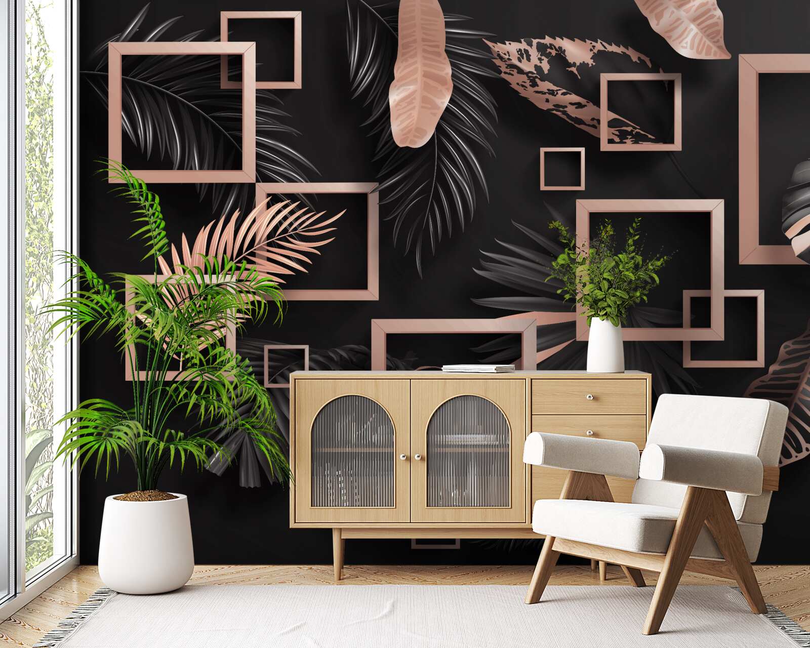 Fototapeta tropikalna abstrakcja w odcieniach czerni i złota