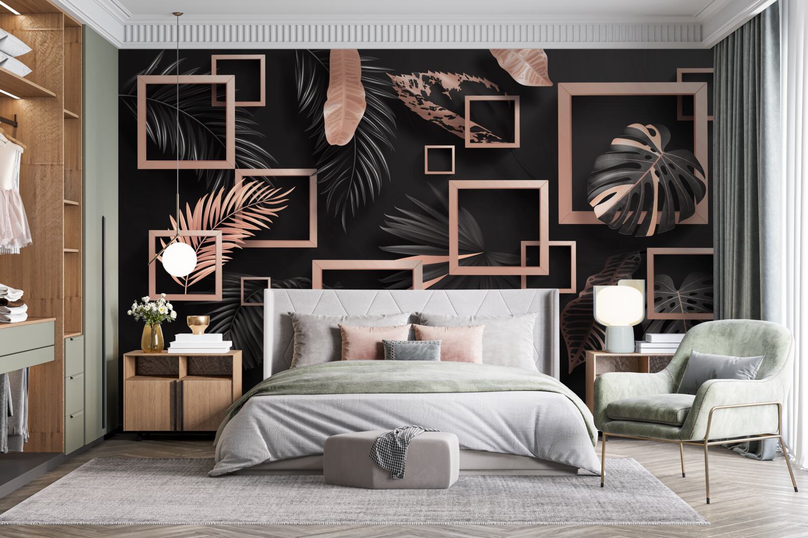 Fototapeta tropikalna abstrakcja w odcieniach czerni i złota