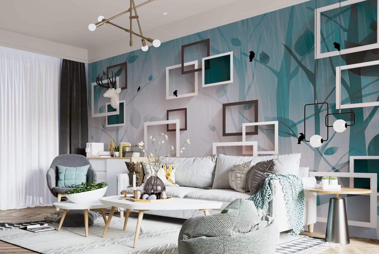 Fototapeta kwadraty w śnieżnobiałym kolorze na tle krajobrazu