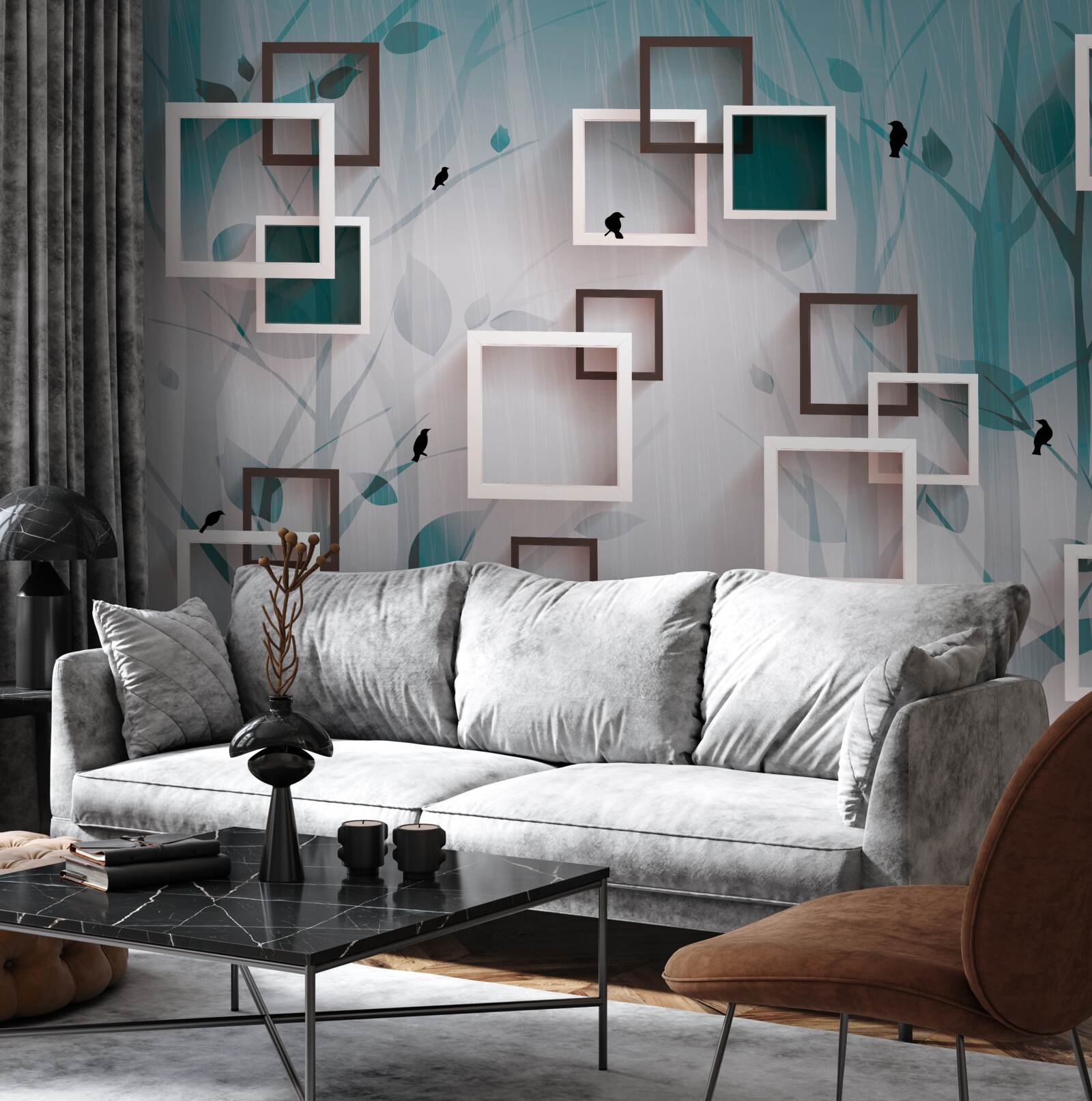 Fototapeta kwadraty w śnieżnobiałym kolorze na tle krajobrazu