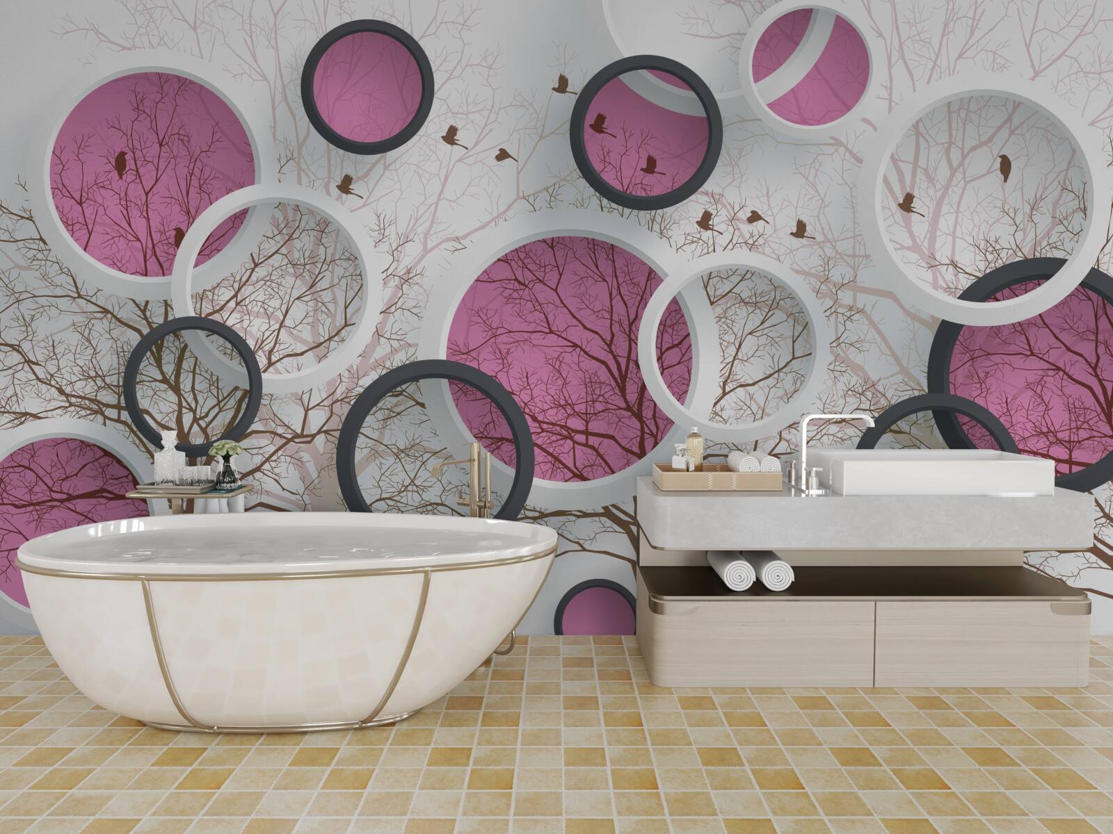 Fototapeta losowe kręgi i drzewa