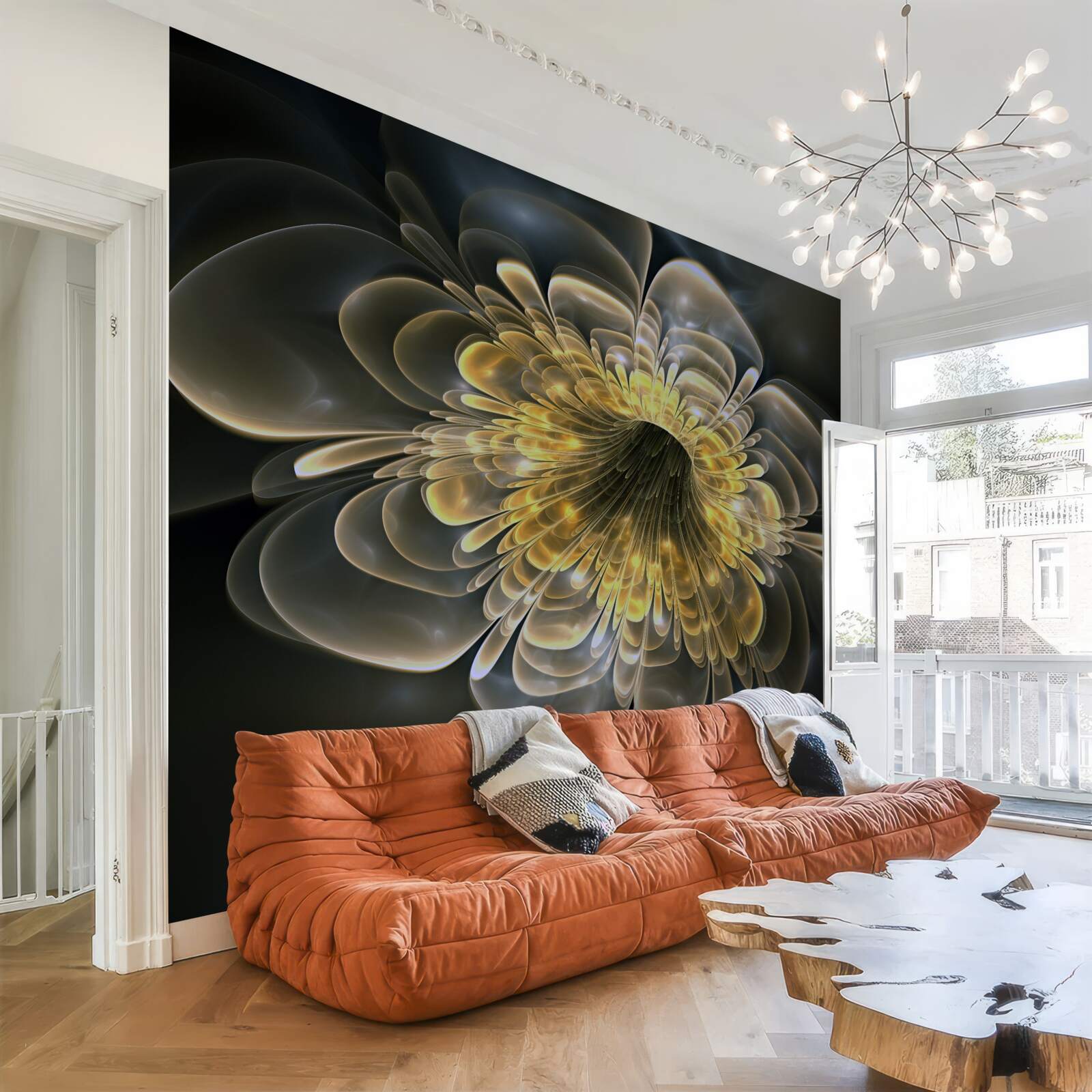 Fototapeta Żółty kwiat o abstrakcyjnym kształcie