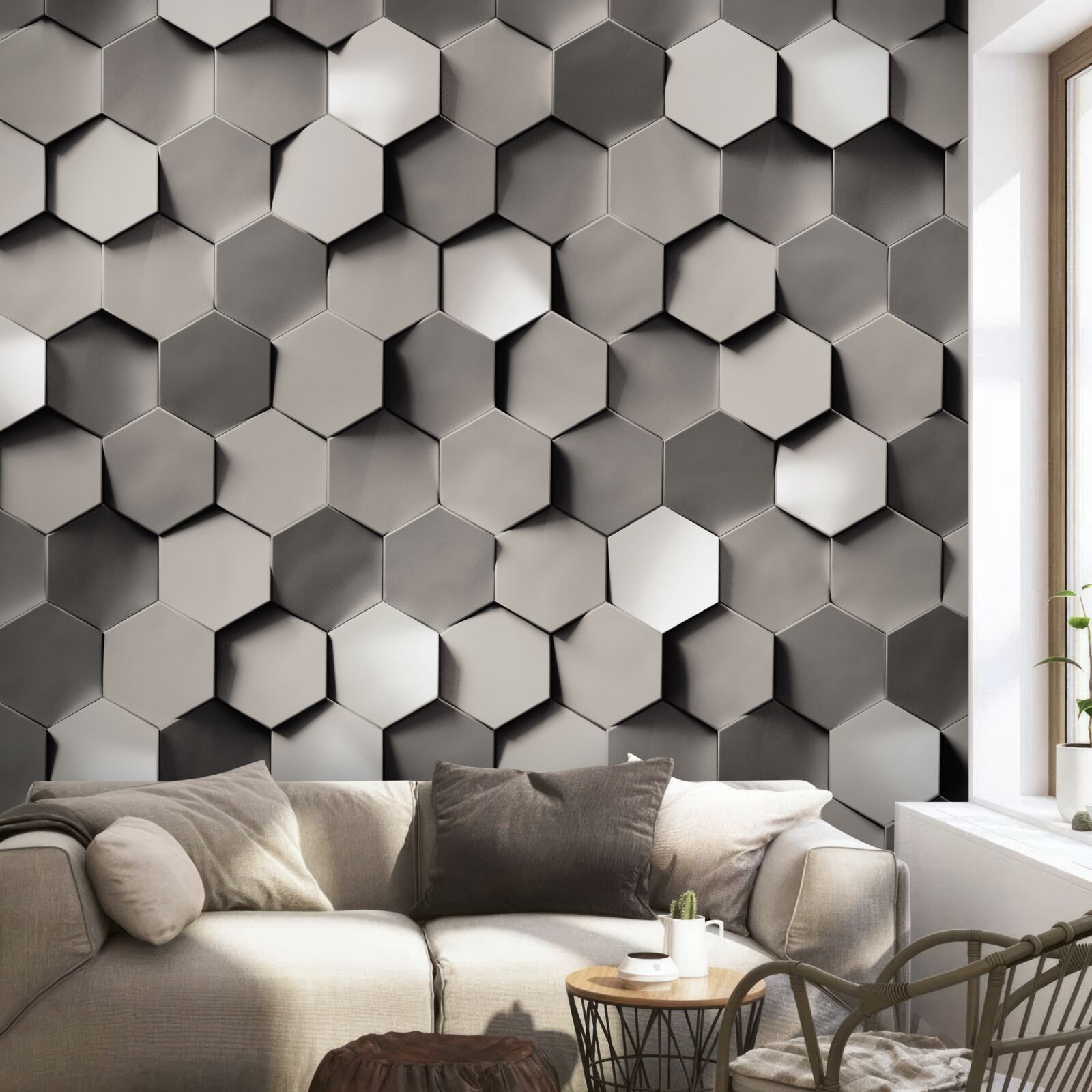 Fototapeta szare pięciokąty 3d