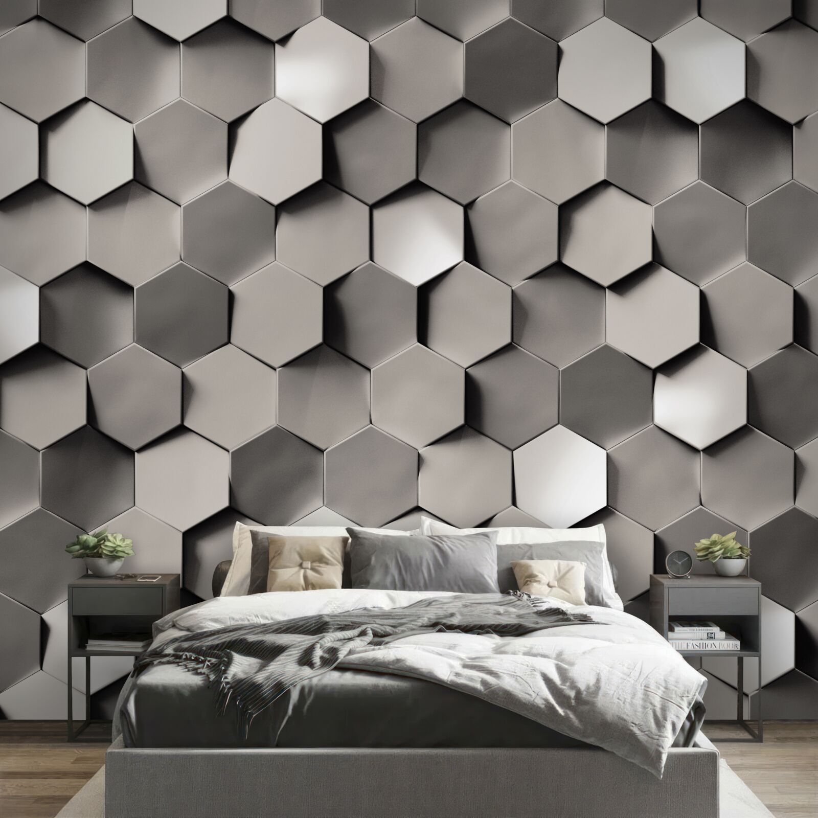 Fototapeta szare pięciokąty 3d