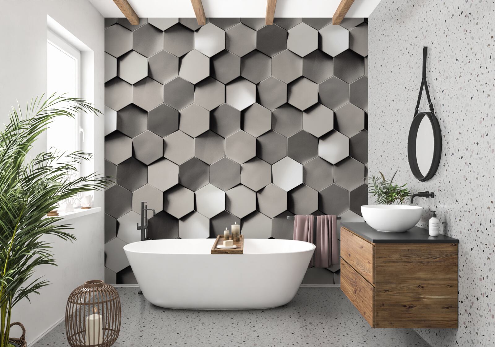 Fototapeta szare pięciokąty 3d