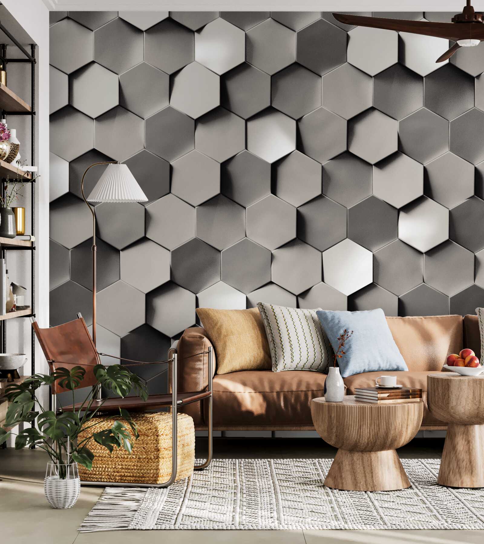 Fototapeta szare pięciokąty 3d