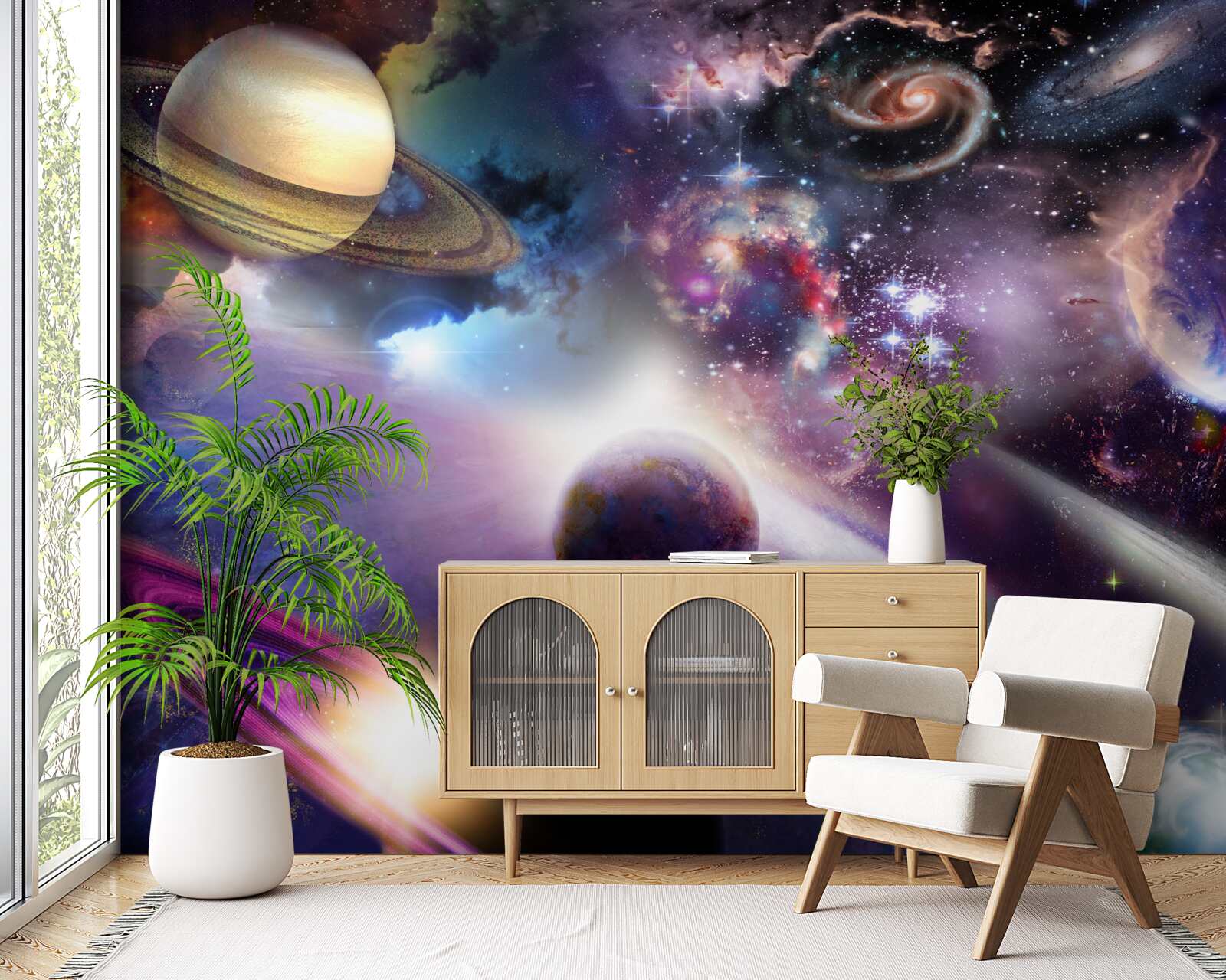 Fototapeta przestrzeń jest nieskończona i pełna jasnych planet