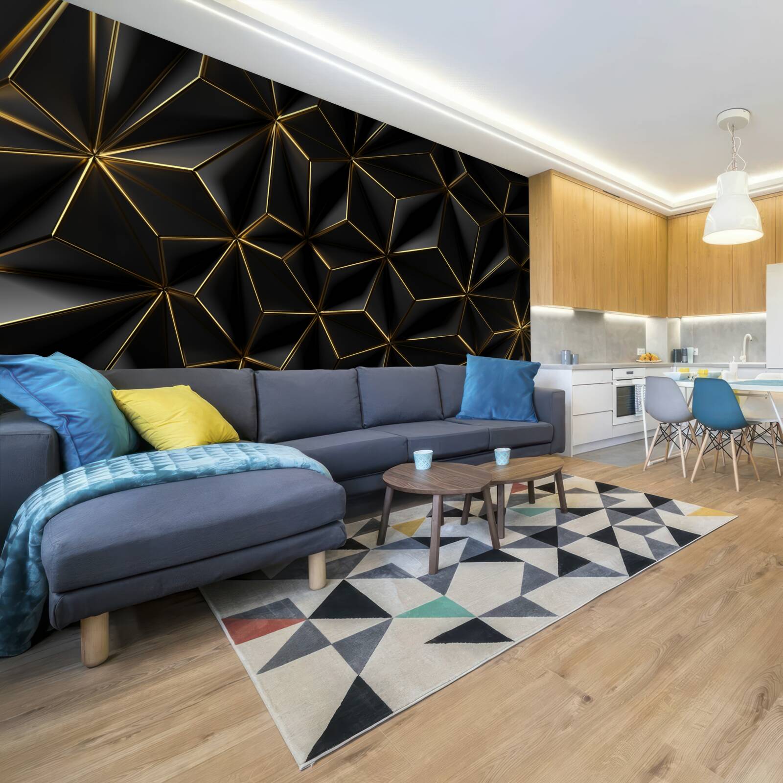 Fototapeta czarne figury wykonane z obszernego złota