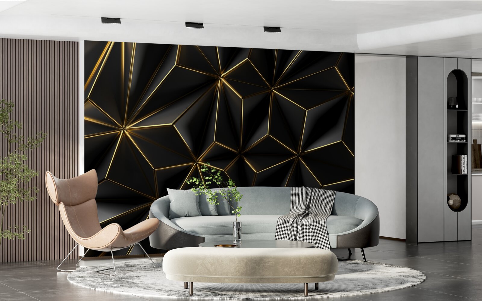 Fototapeta czarne figury wykonane z obszernego złota