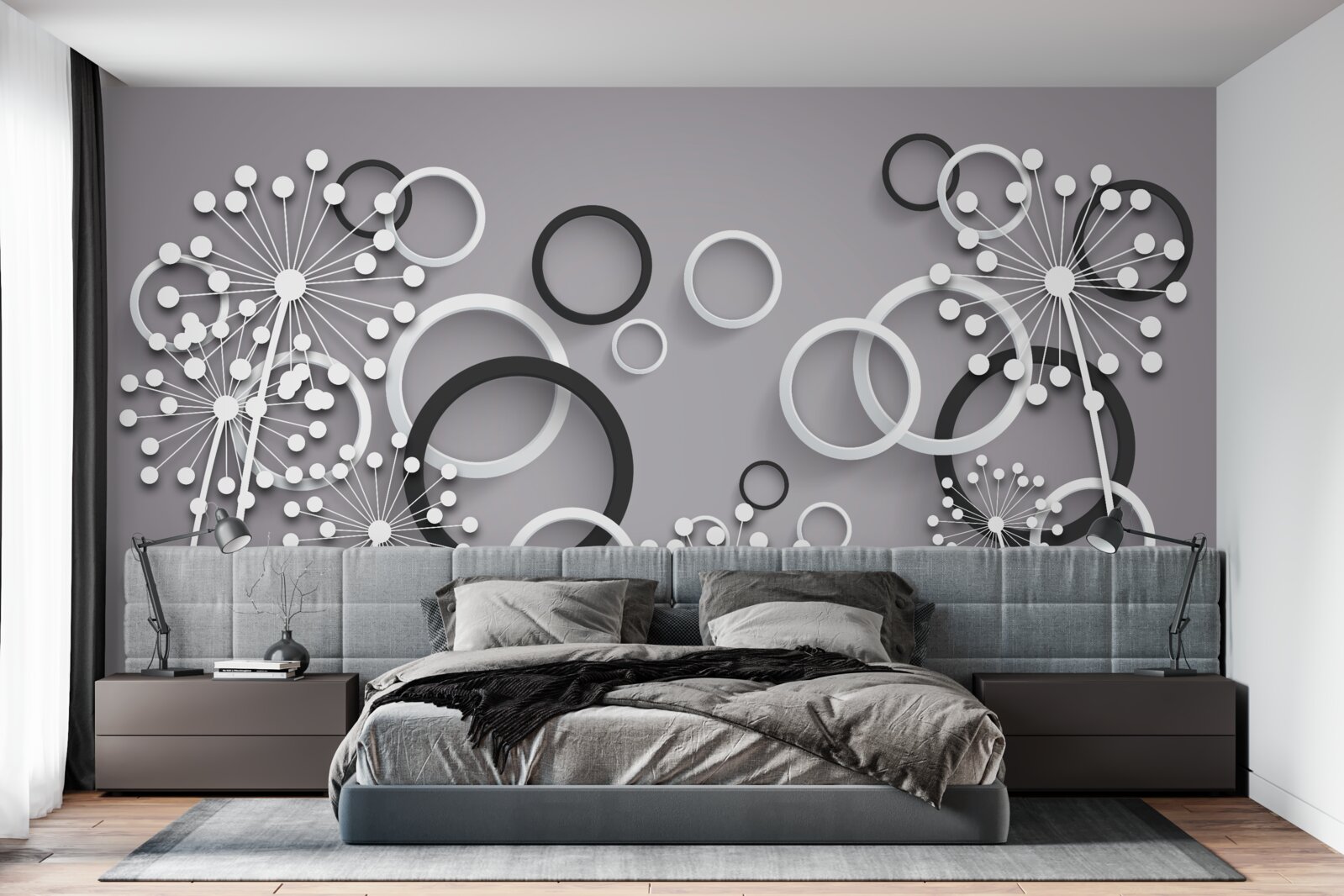 Fototapeta szare kółka i mlecze