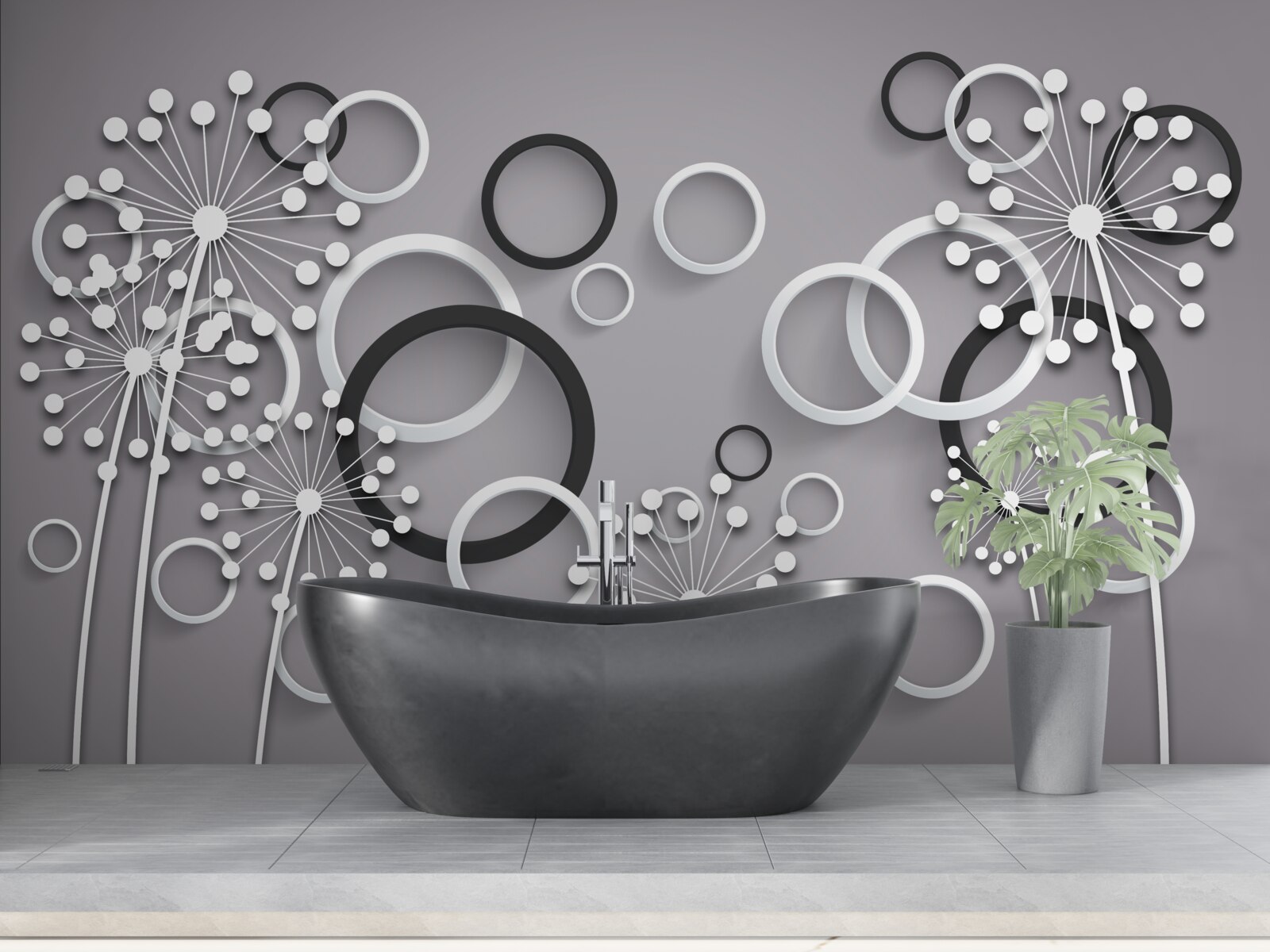 Fototapeta szare kółka i mlecze