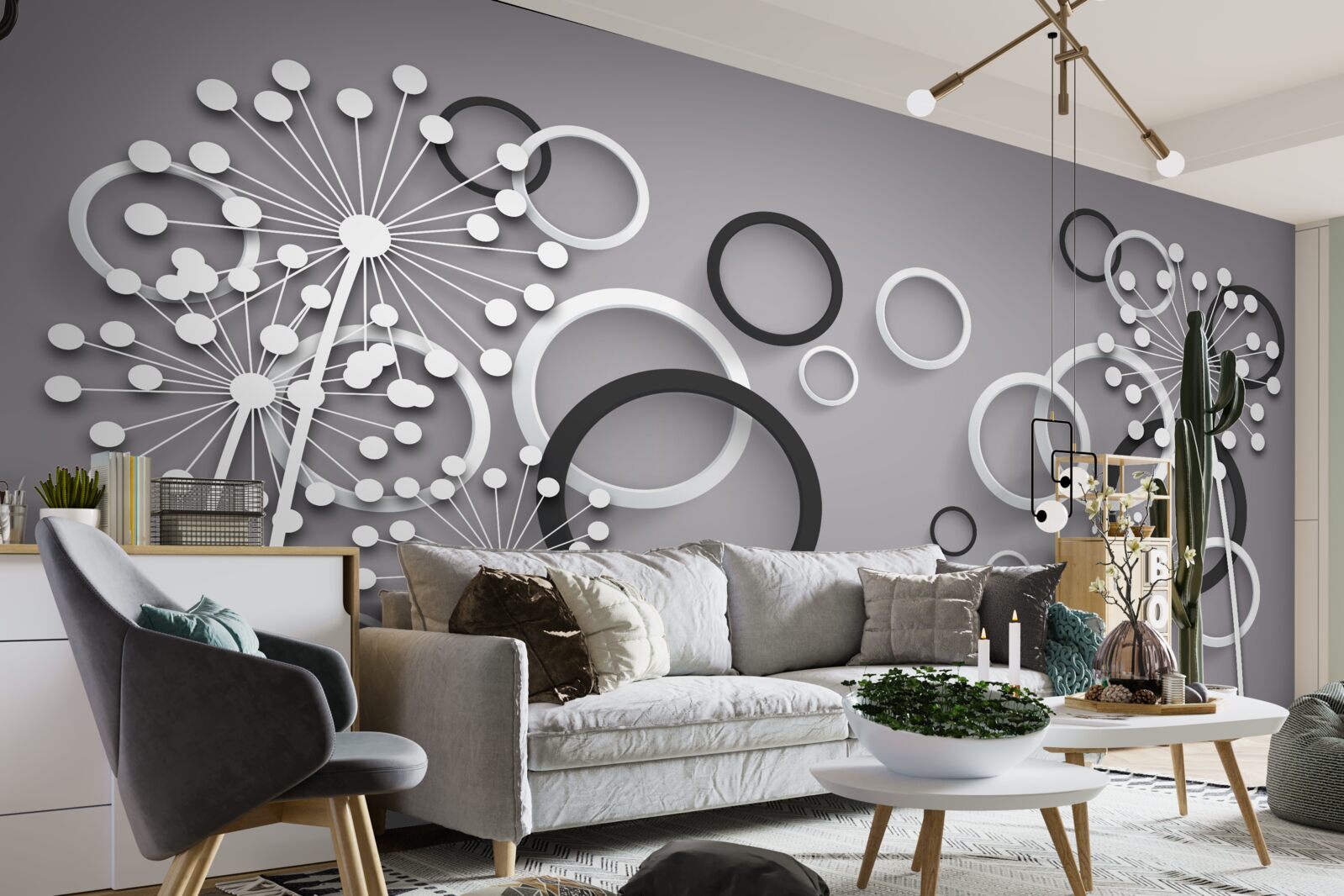 Fototapeta szare kółka i mlecze