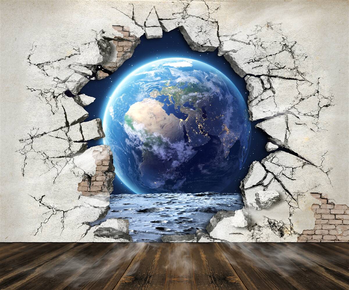 Fototapeta planeta za ścianą