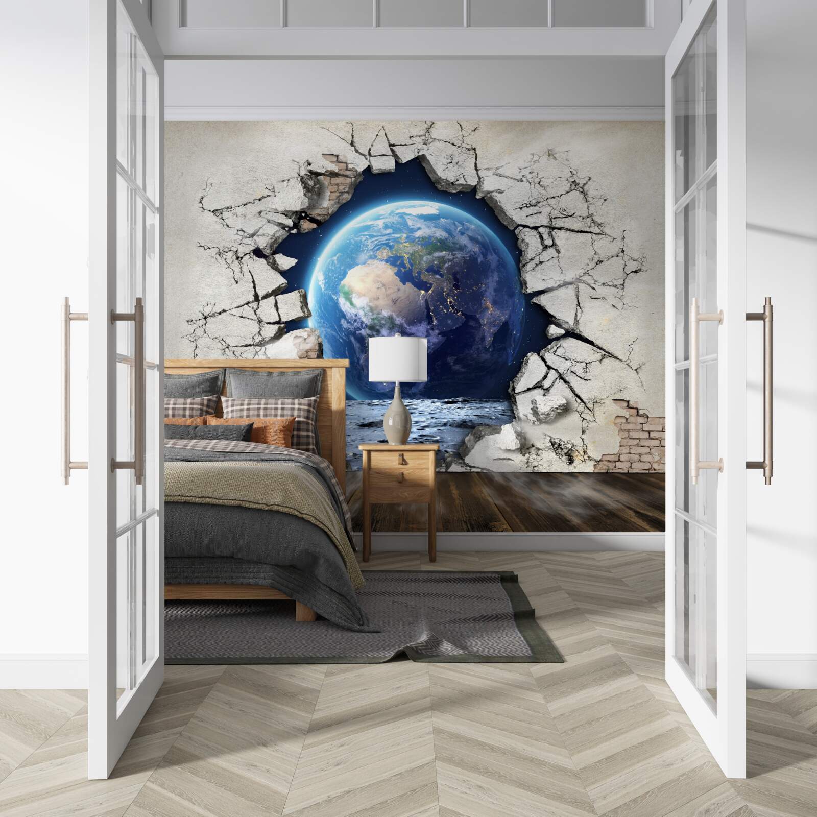 Fototapeta planeta za ścianą