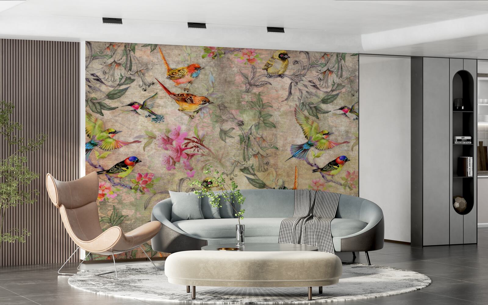 Fototapeta grupa egzotycznych ptaków na drzewach