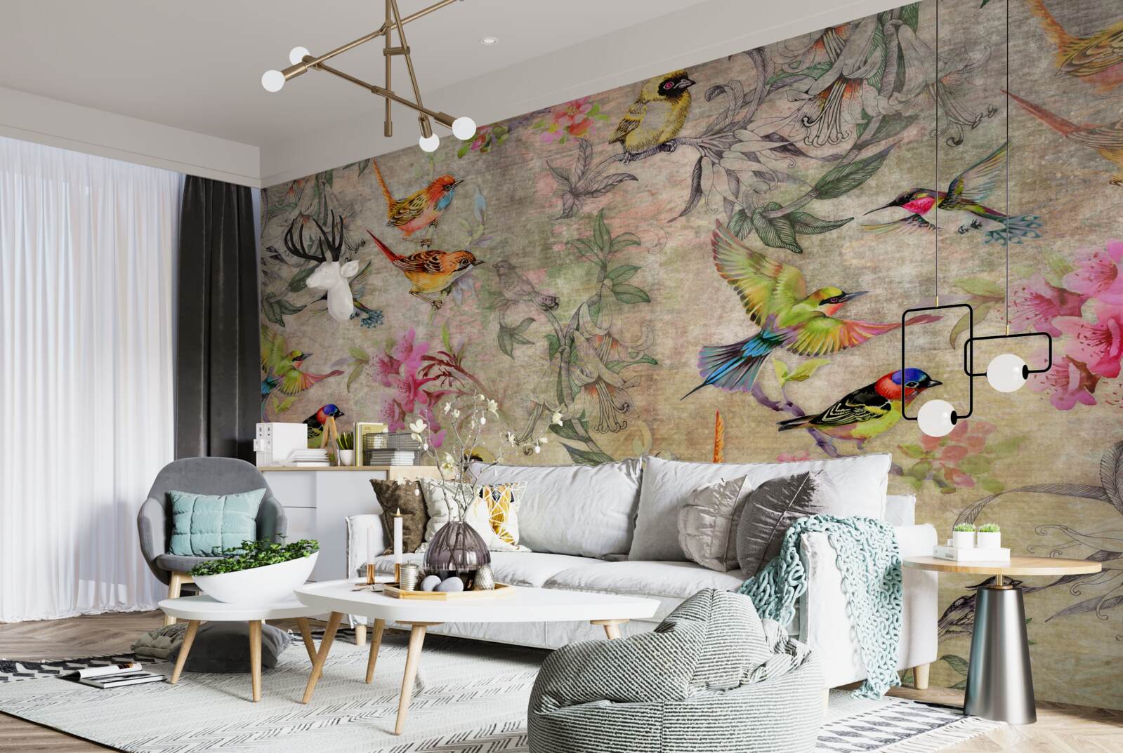 Fototapeta grupa egzotycznych ptaków na drzewach