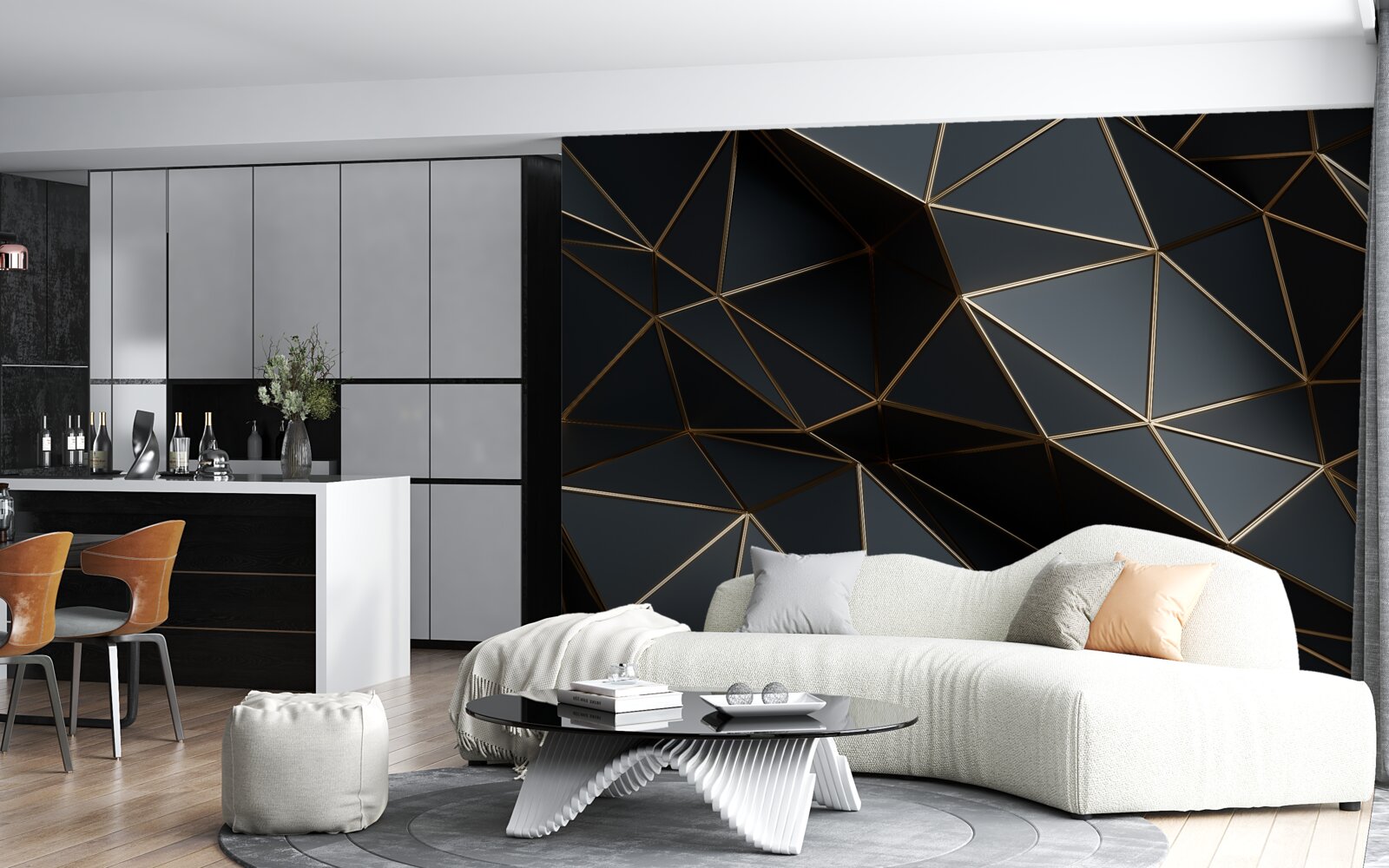 Fototapeta czarno-złote obiekty 3d