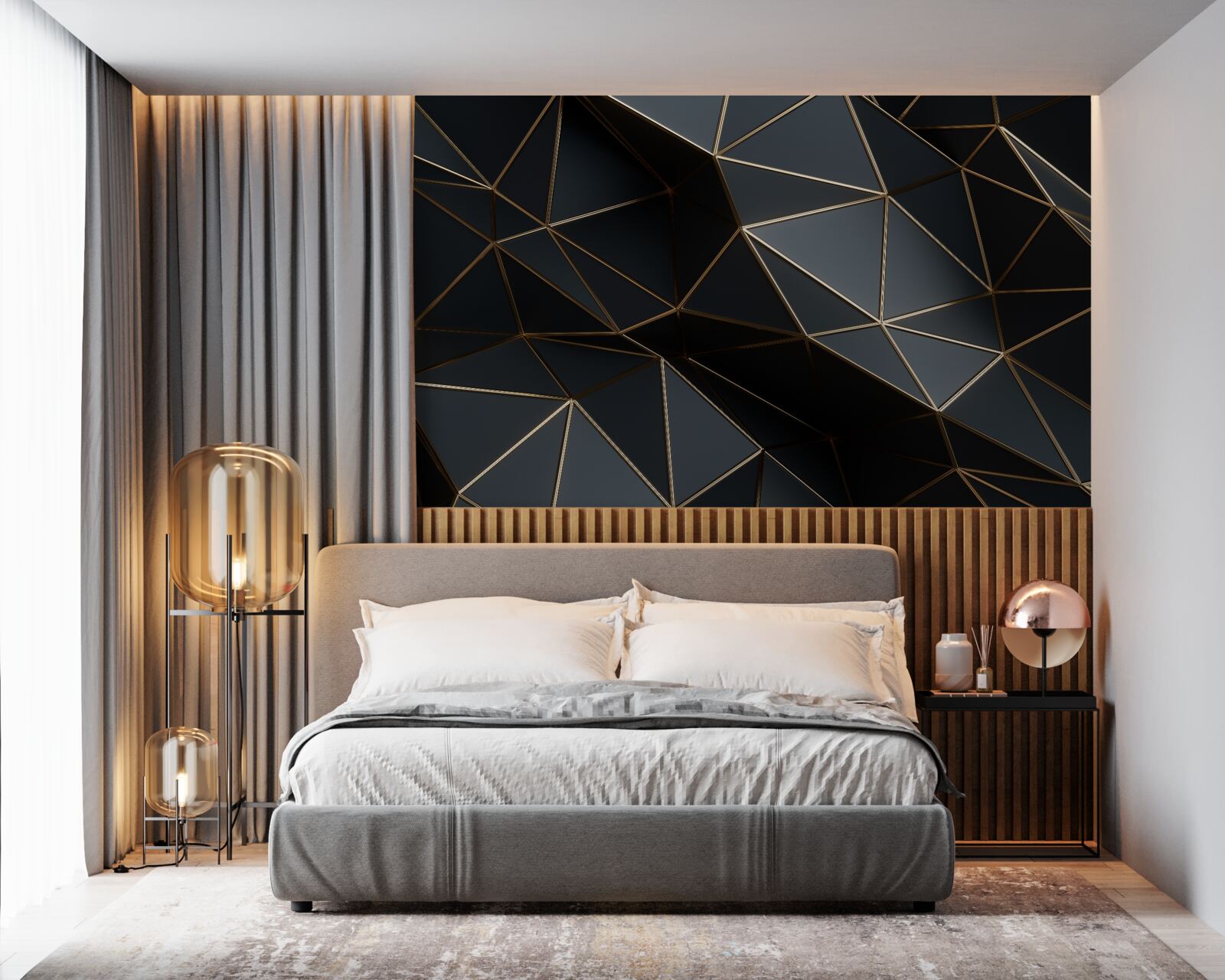 Fototapeta czarno-złote obiekty 3d