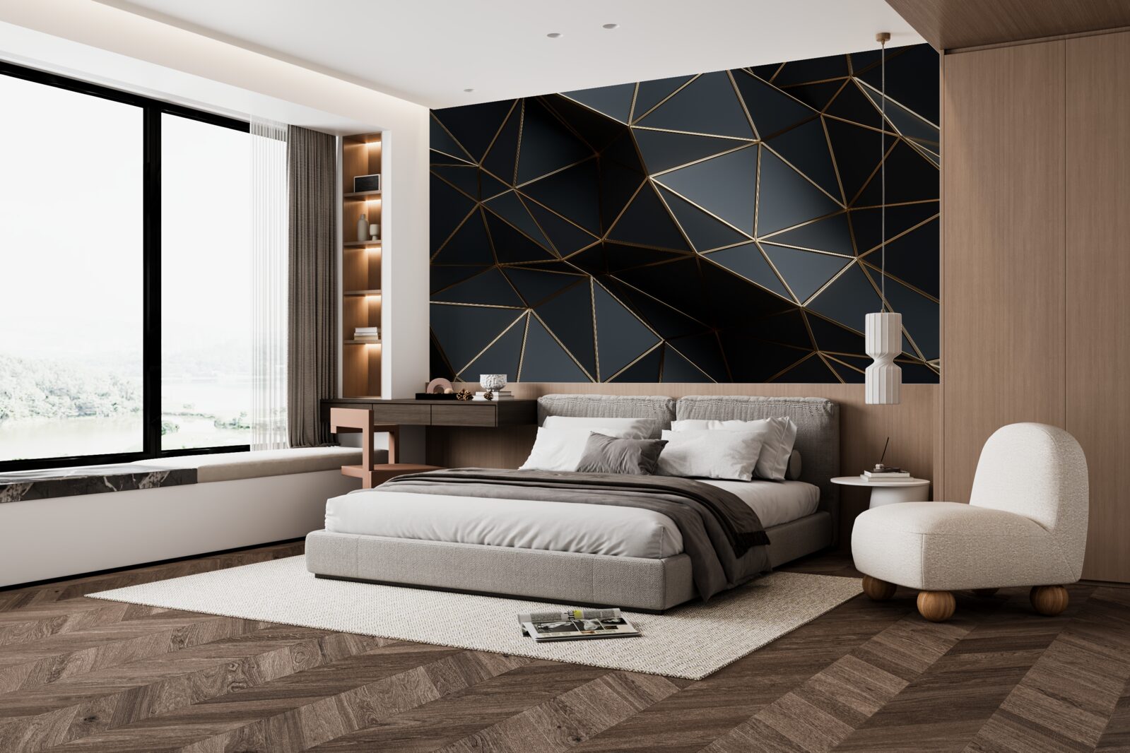 Fototapeta czarno-złote obiekty 3d