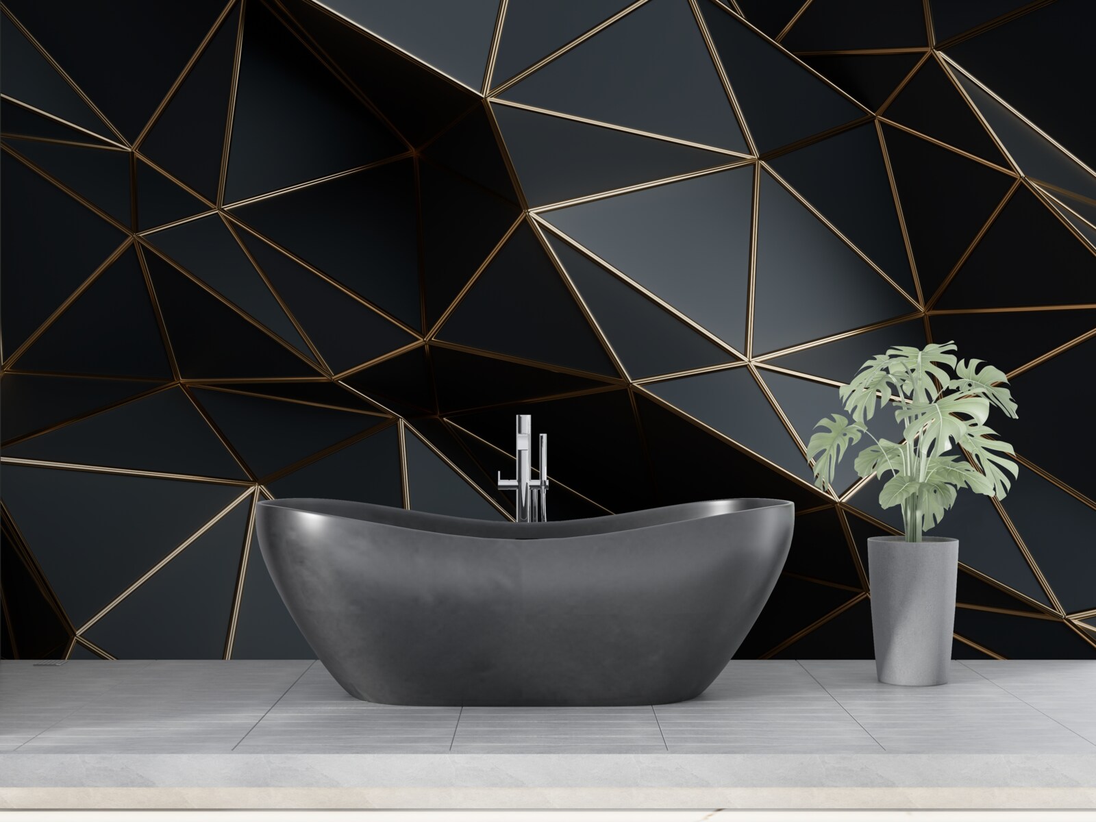 Fototapeta czarno-złote obiekty 3d