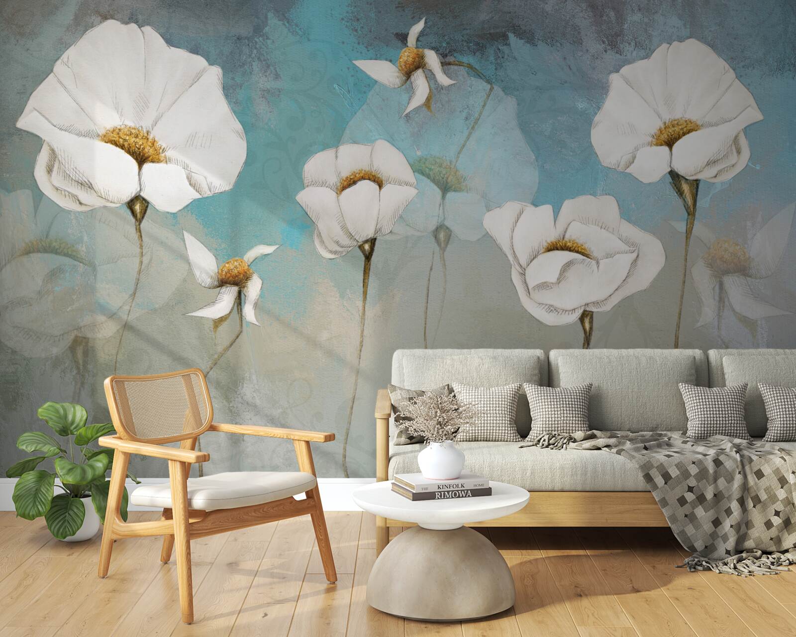 Fototapeta delikatne białe kwiaty maku