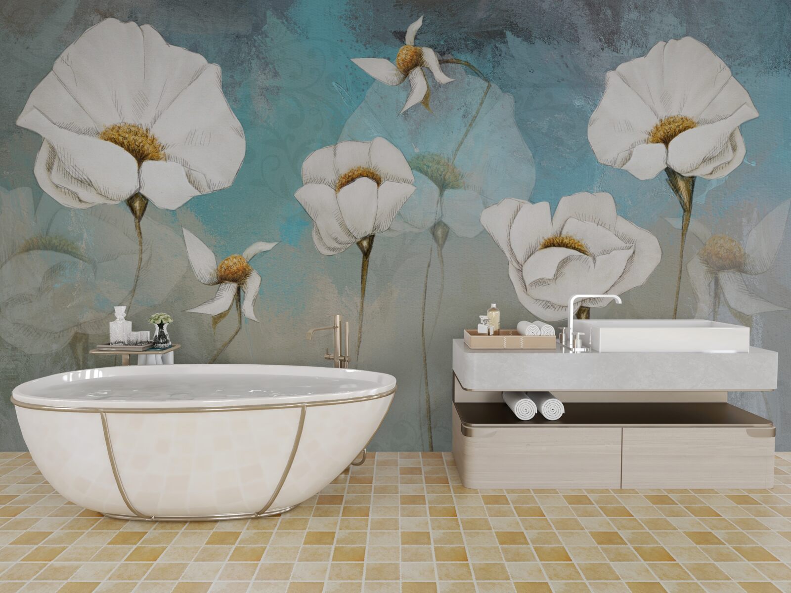 Fototapeta delikatne białe kwiaty maku