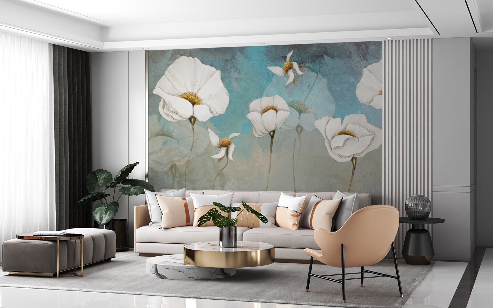 Fototapeta delikatne białe kwiaty maku