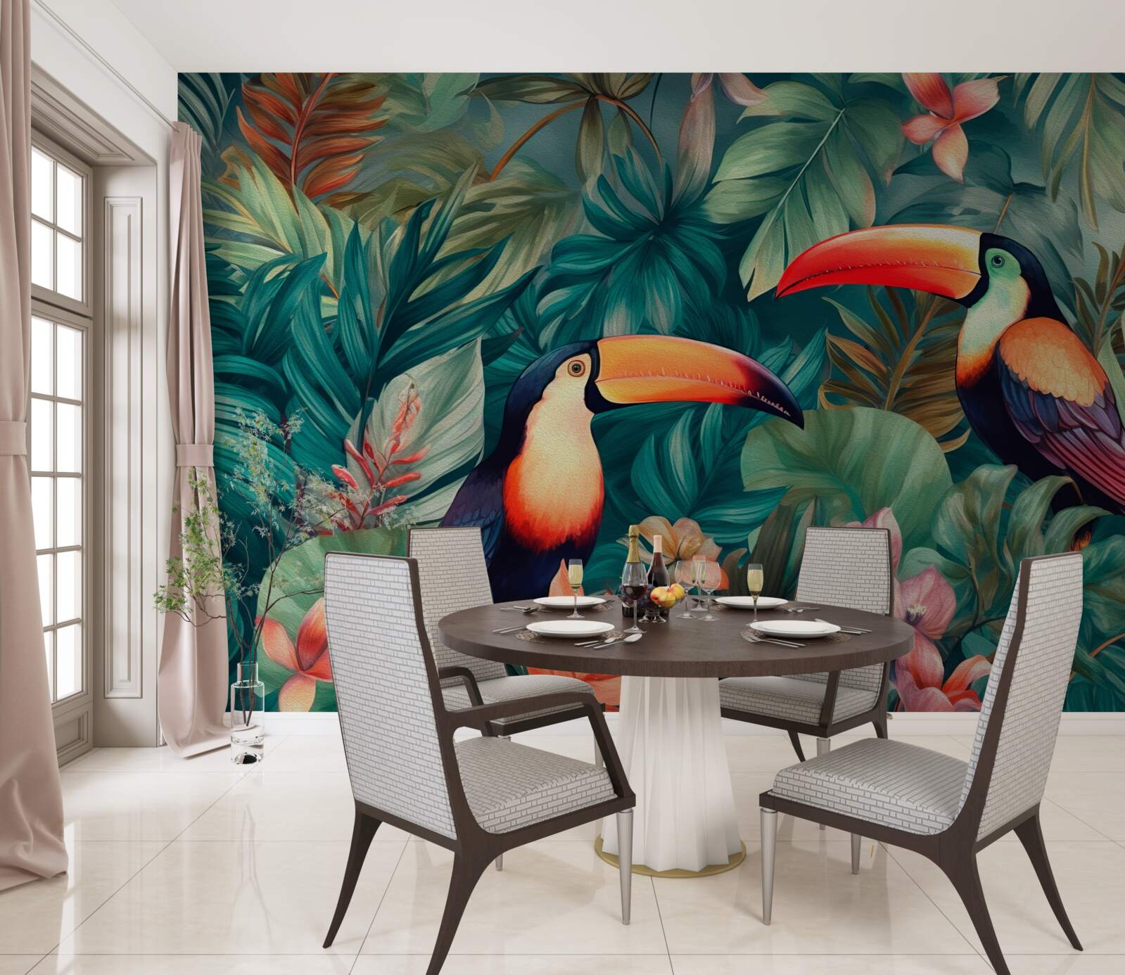 Fototapeta duże papugi wśród liści