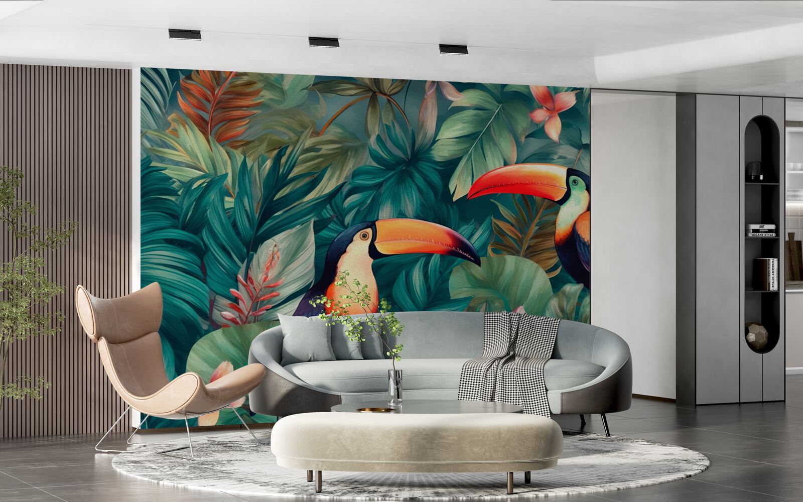 Fototapeta duże papugi wśród liści