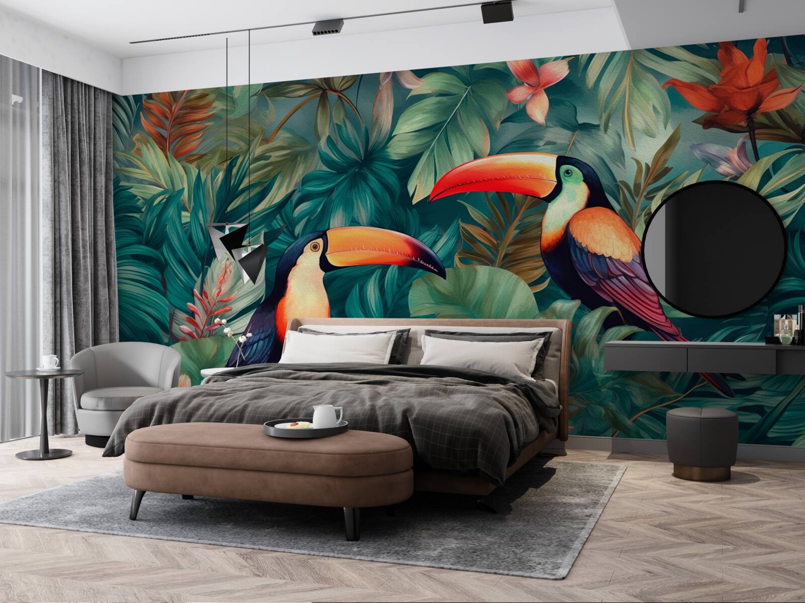 Fototapeta duże papugi wśród liści