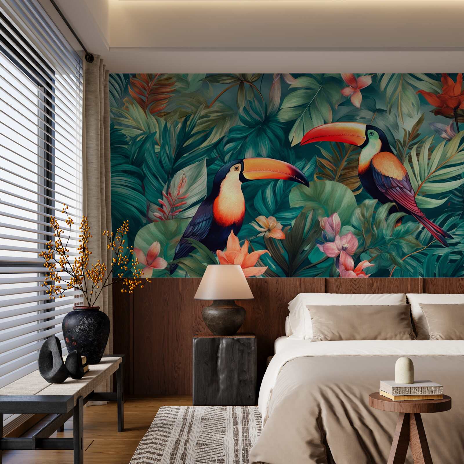 Fototapeta duże papugi wśród liści