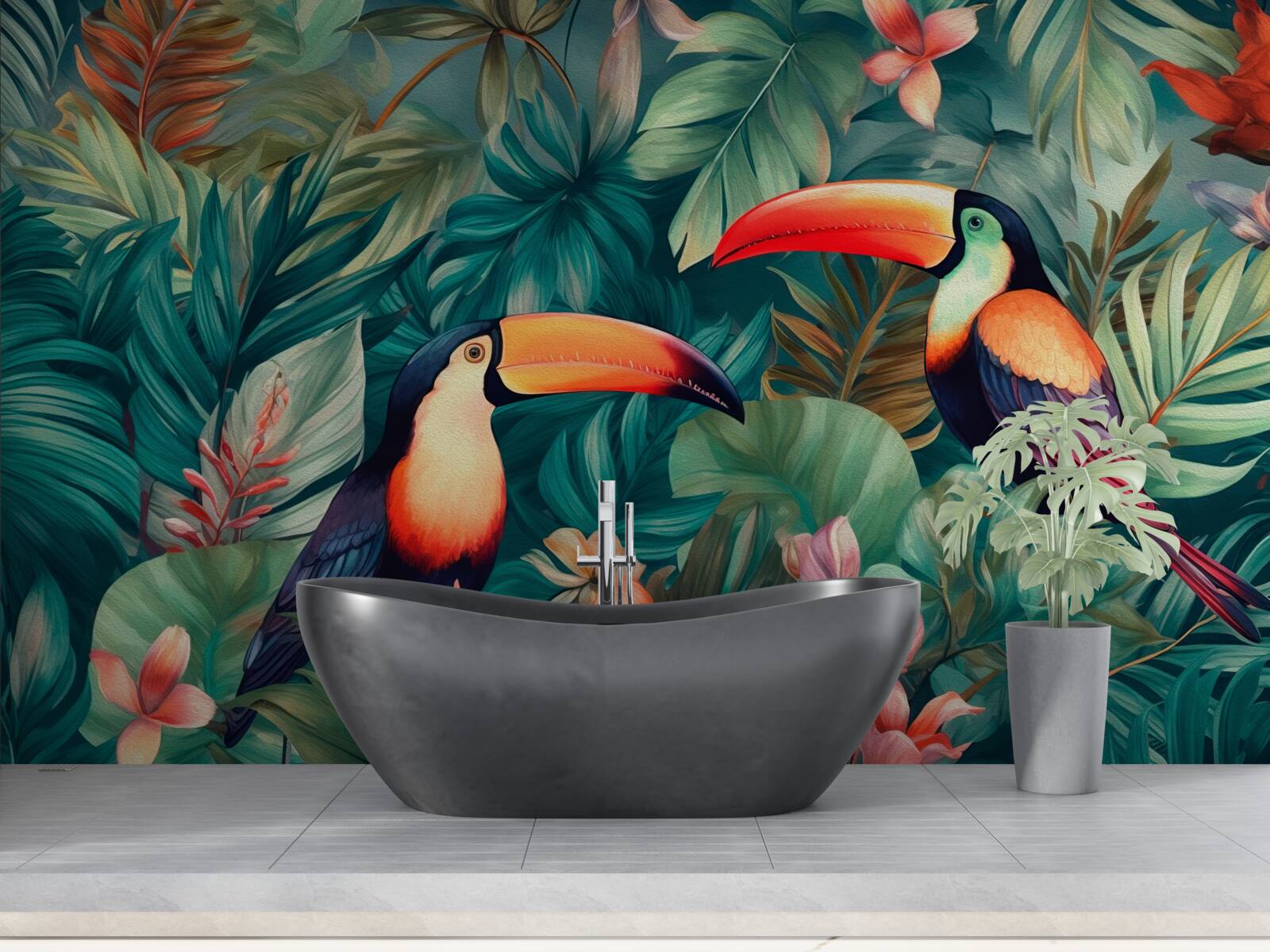 Fototapeta duże papugi wśród liści