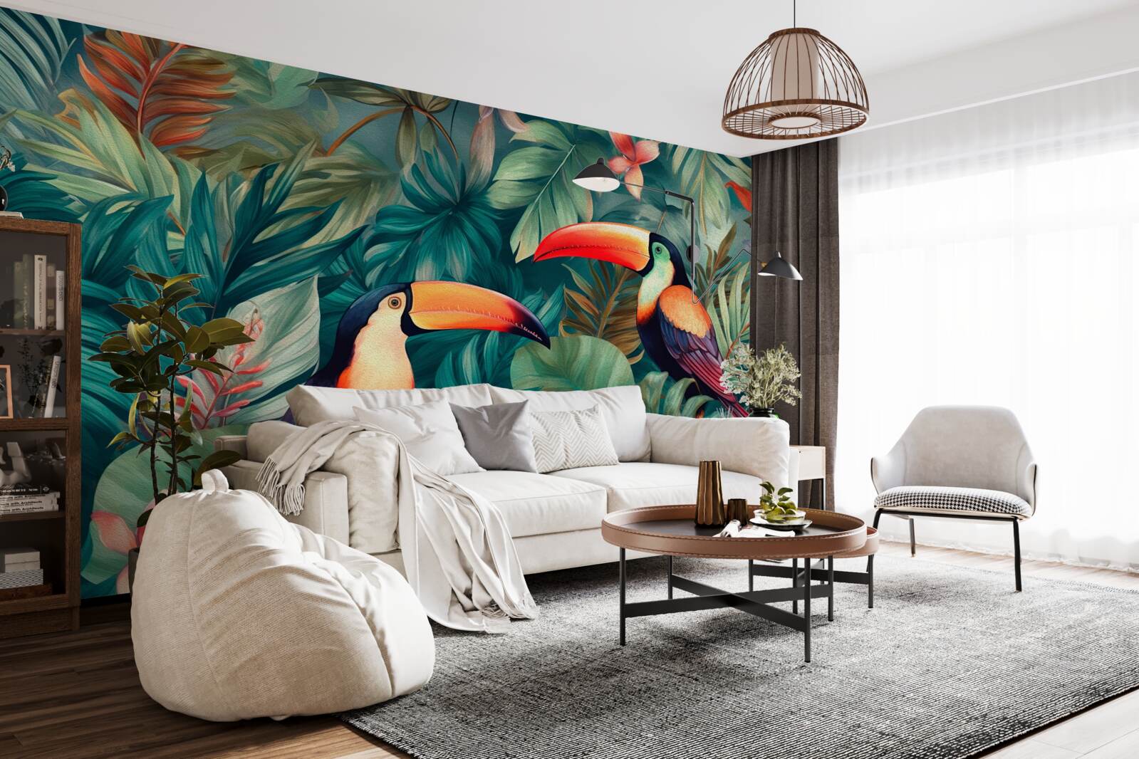 Fototapeta duże papugi wśród liści