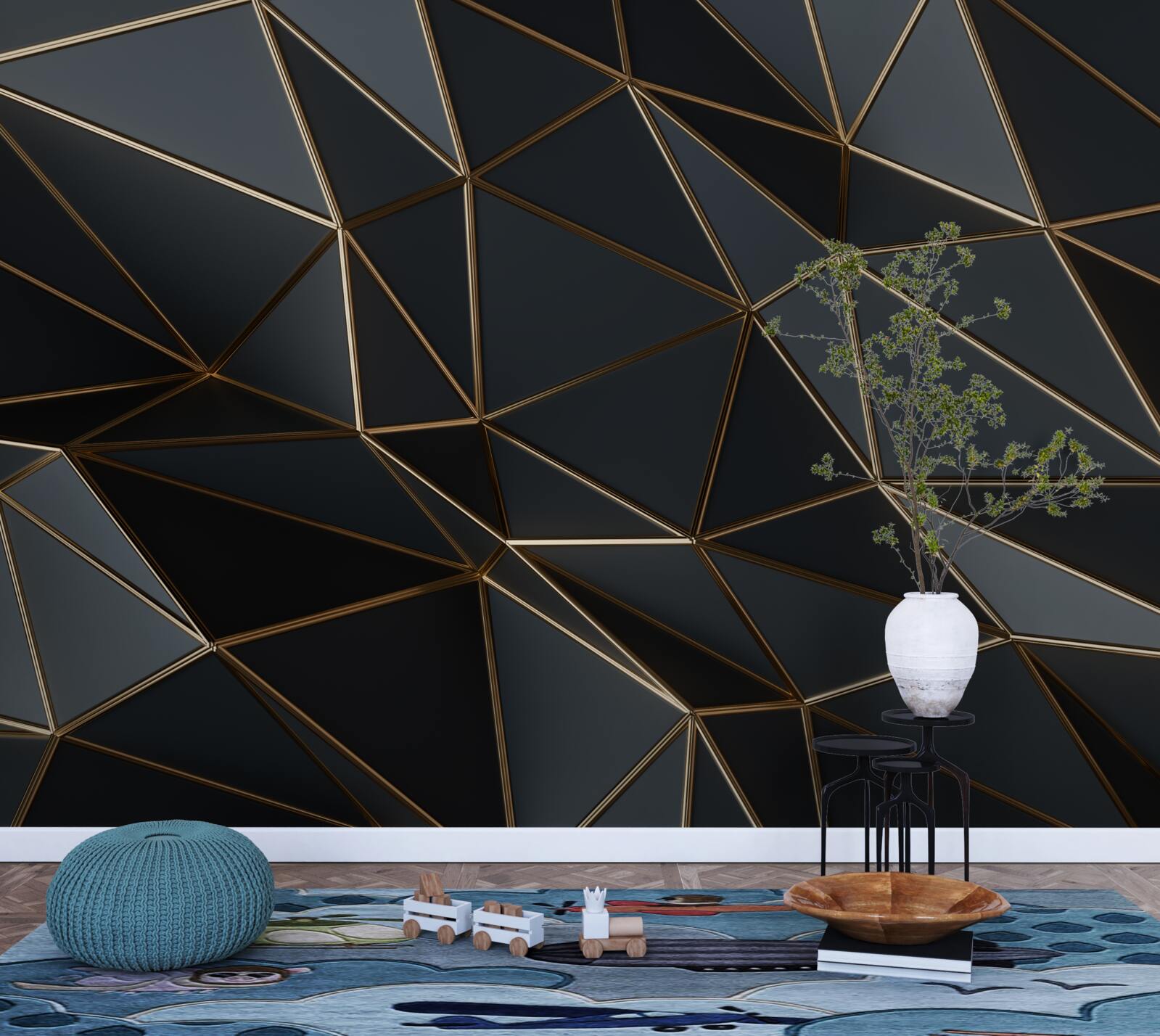 Fototapeta trójwymiarowe figury w kolorze czarnym z efektem trójwymiarowości