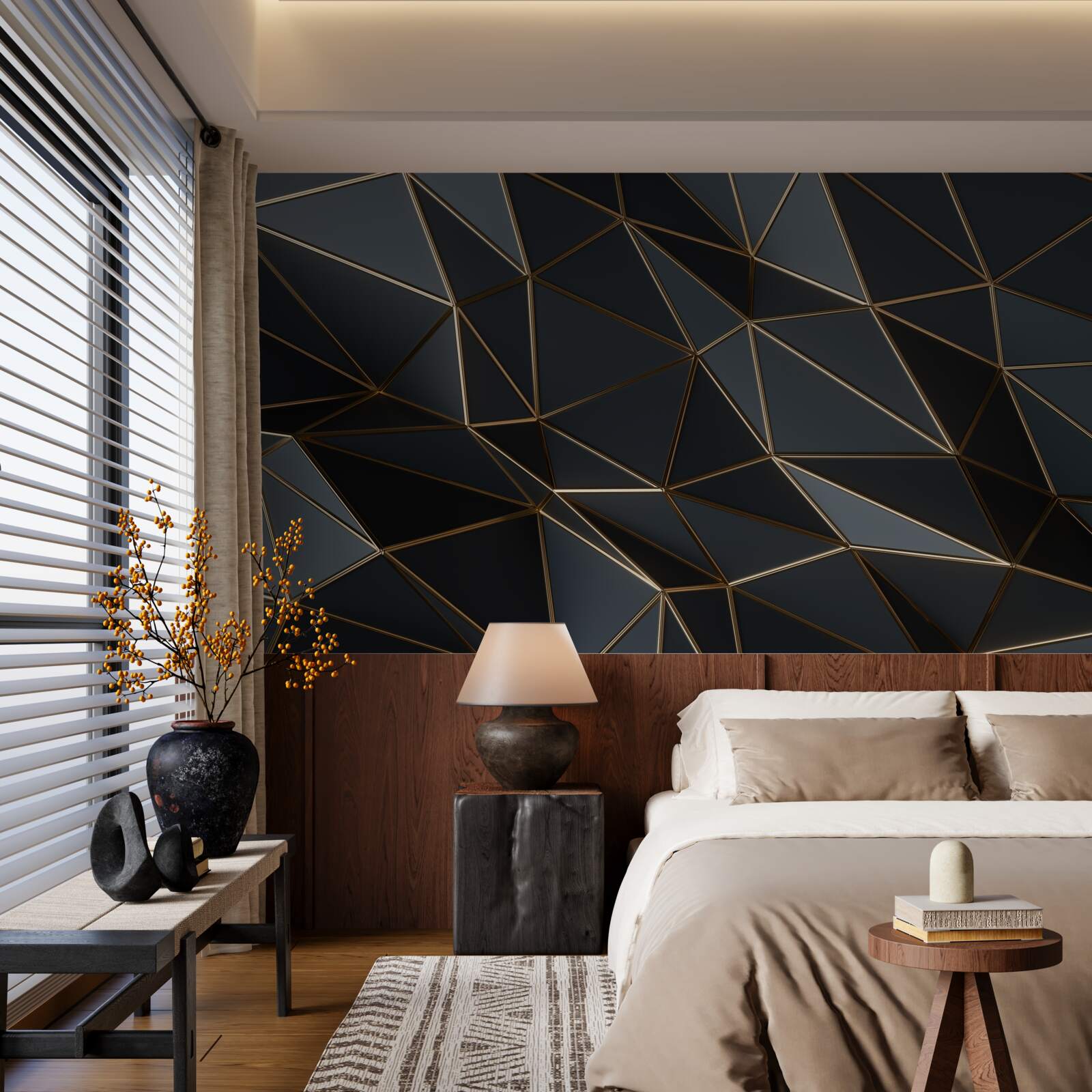 Fototapeta trójwymiarowe figury w kolorze czarnym z efektem trójwymiarowości