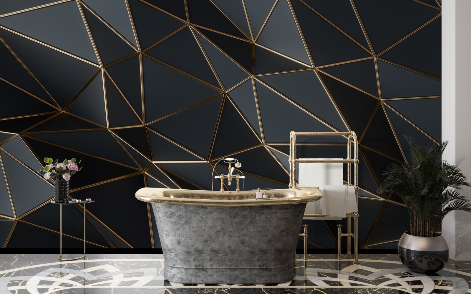 Fototapeta trójwymiarowe figury w kolorze czarnym z efektem trójwymiarowości