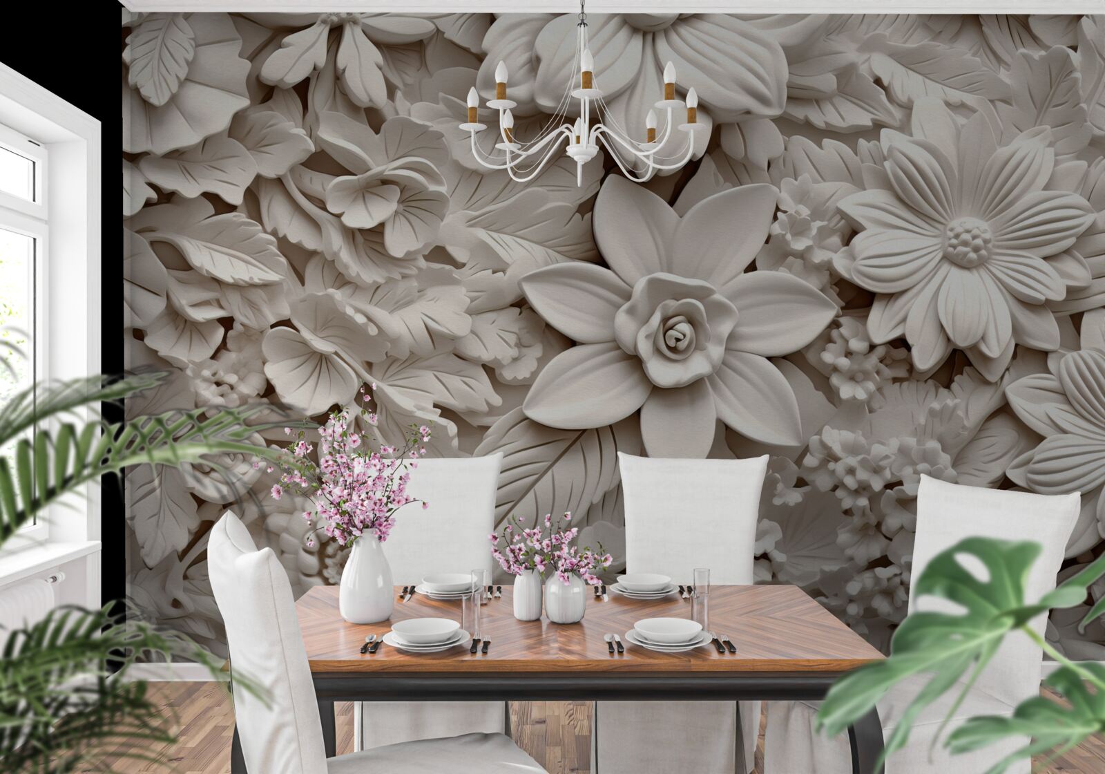 Fototapeta kompozycja kwiatowa z gipsu