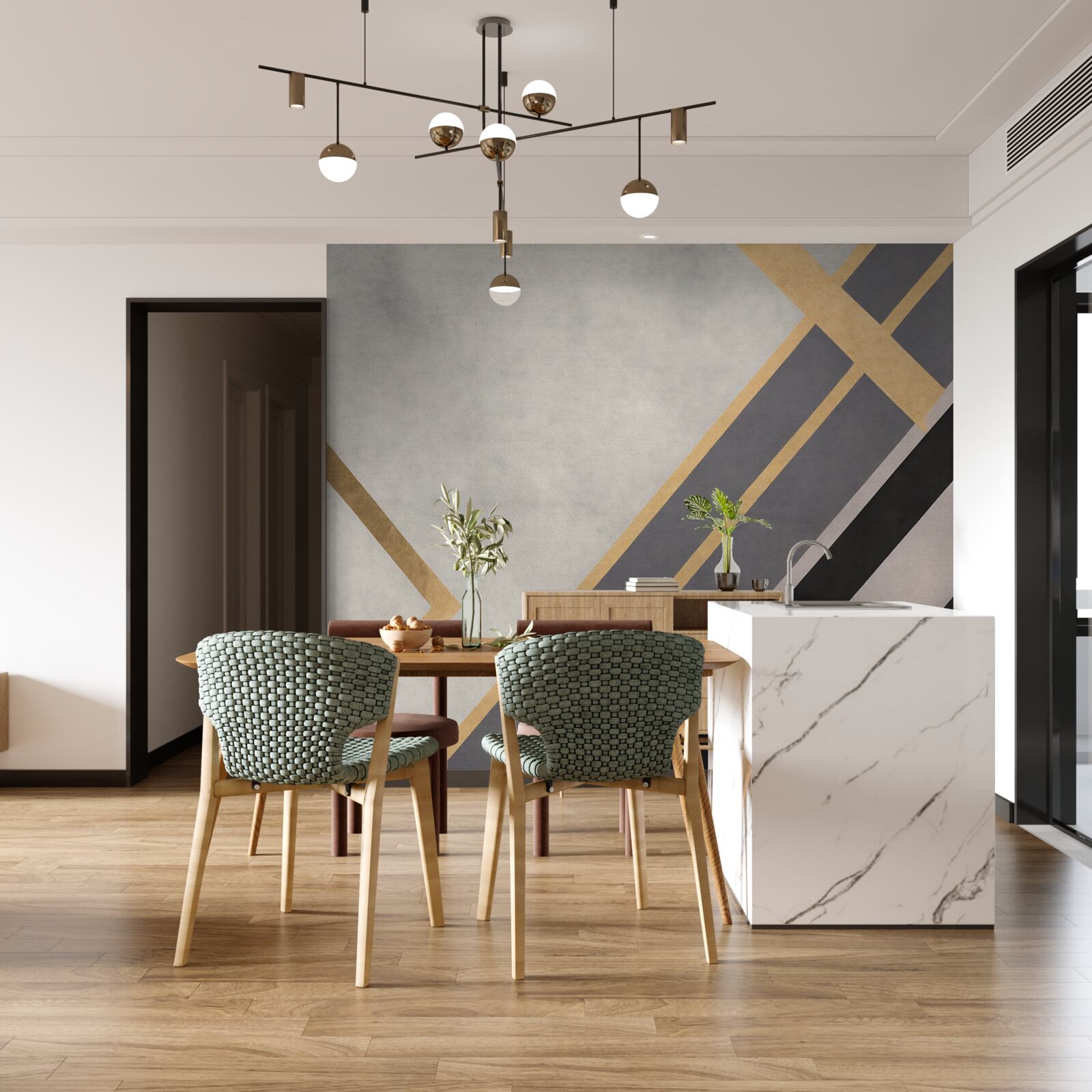 Fototapeta kolorowe linie na płytkach są ułożone równomiernie