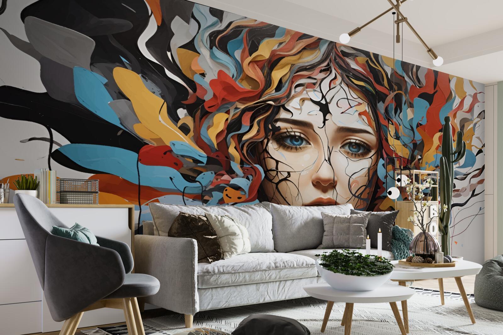 Fototapeta abstrakcja z obszernymi włosami dziewczyny