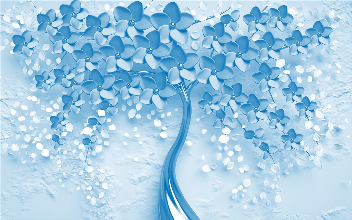 Fototapeta rozległe niebieskie drzewo z kwiatami