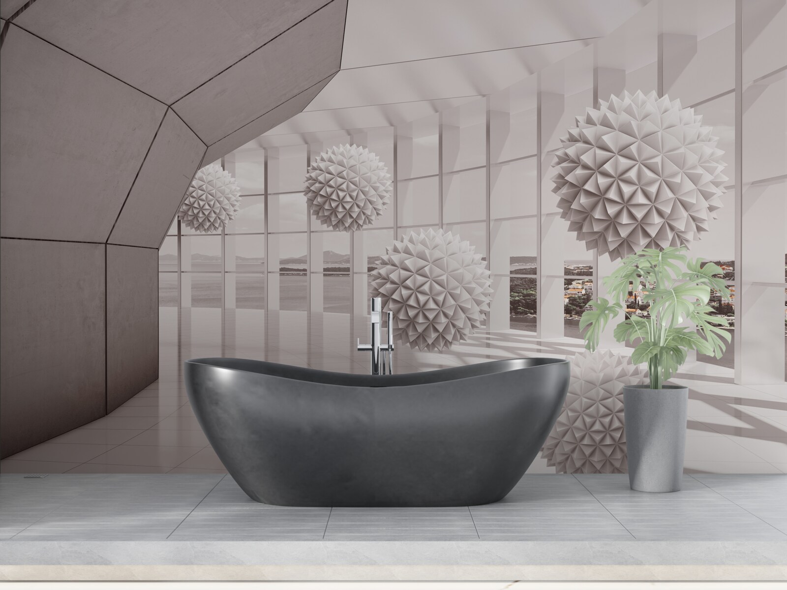 Fototapeta ostre kule z kolcami w tunelu